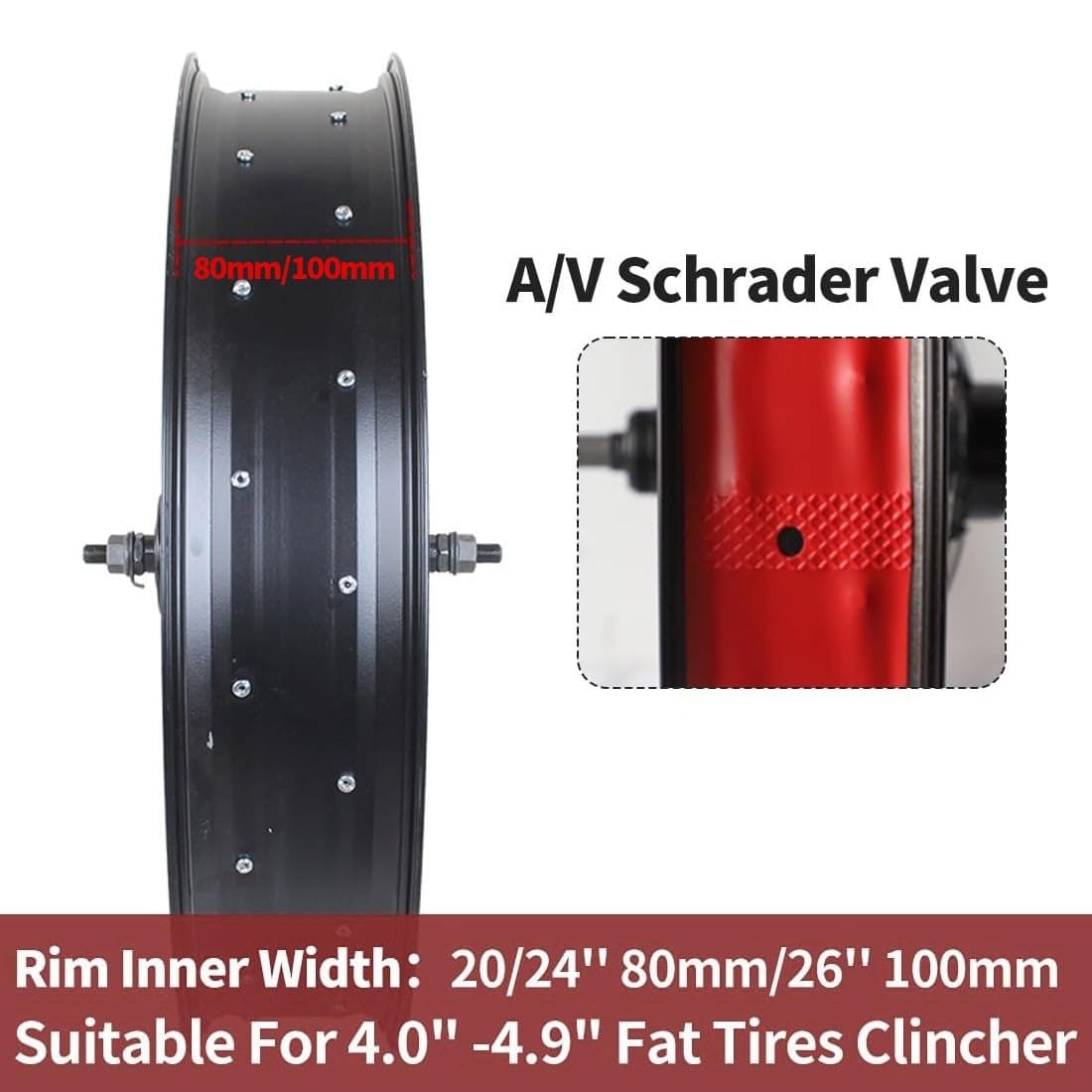 20/24/26 Zoll X 4,0"-4,9'' Fat Bike Vorderrad 36H Felge Vollwelle