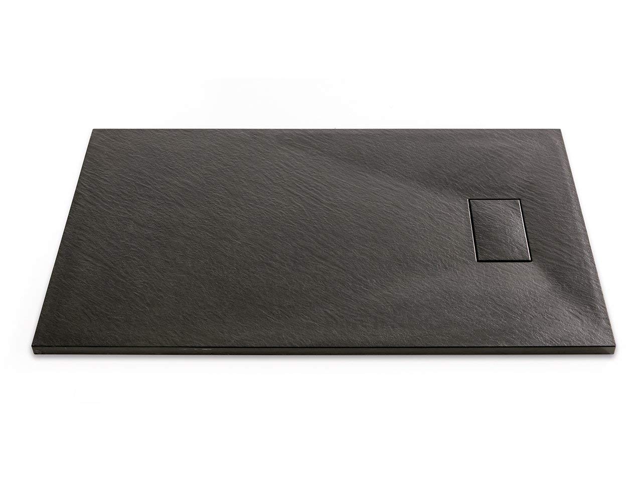 Piatto Doccia Casa Arredo Bagno In Resina Effetto Pietra Stone Ardesia Spessore 2.6 Cm Antiscivolo Filopavimento Indistruttibile Con Griglia Di Copertura Antracite Nero (70x90 cm)
