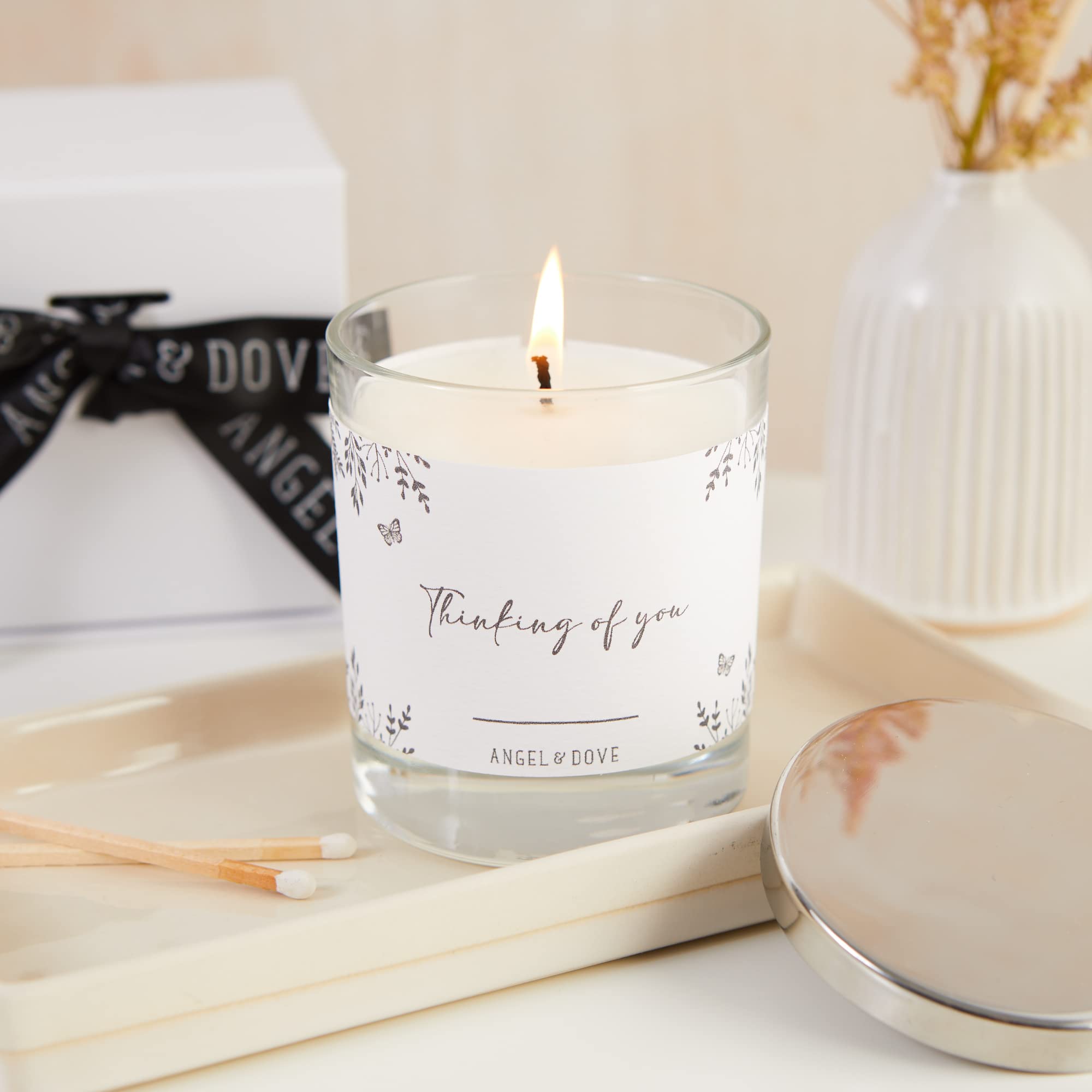 Angel & Dove White Remembrance Candle 'Thinking Of You' Sympathy Gift - With Gift Box And Silver Lid