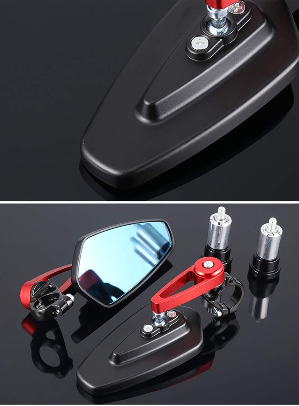 ViZe 7/8'' 22mm Rétroviseurs Moto Embout de Guidon Latéraux Miroir Arrière Universel Miroir Motif Rouge-bleu