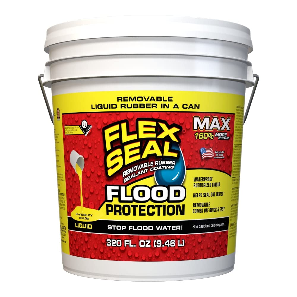 Flex Seal Liquid Flood Protection, 2.5 gal, MAX, Waterproof Rubberized Liquid, Removable, Use on Windows, Doors, Garage Doors, Seams, Casings, Thresholds, Conduits, Vents, Ducts, and More