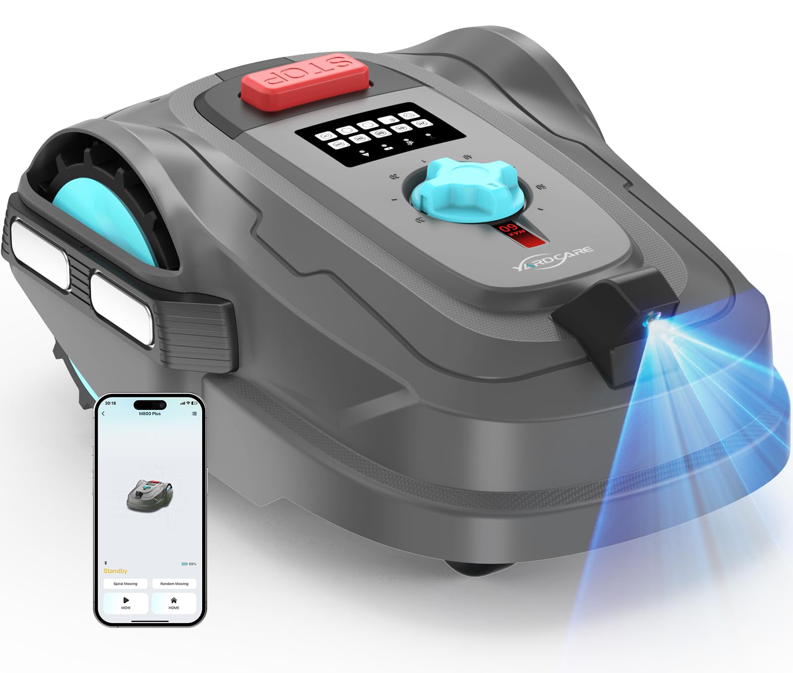 YARDCARE M800Plus Robot Tondeuse sans Fil Périphérique, 800 m², Positionnement GPS + Vision IA, Tondeuse Robot sans Câble, Mode de Tonte en U, Détection de 150 Obstacles, Recharge Automatique, App