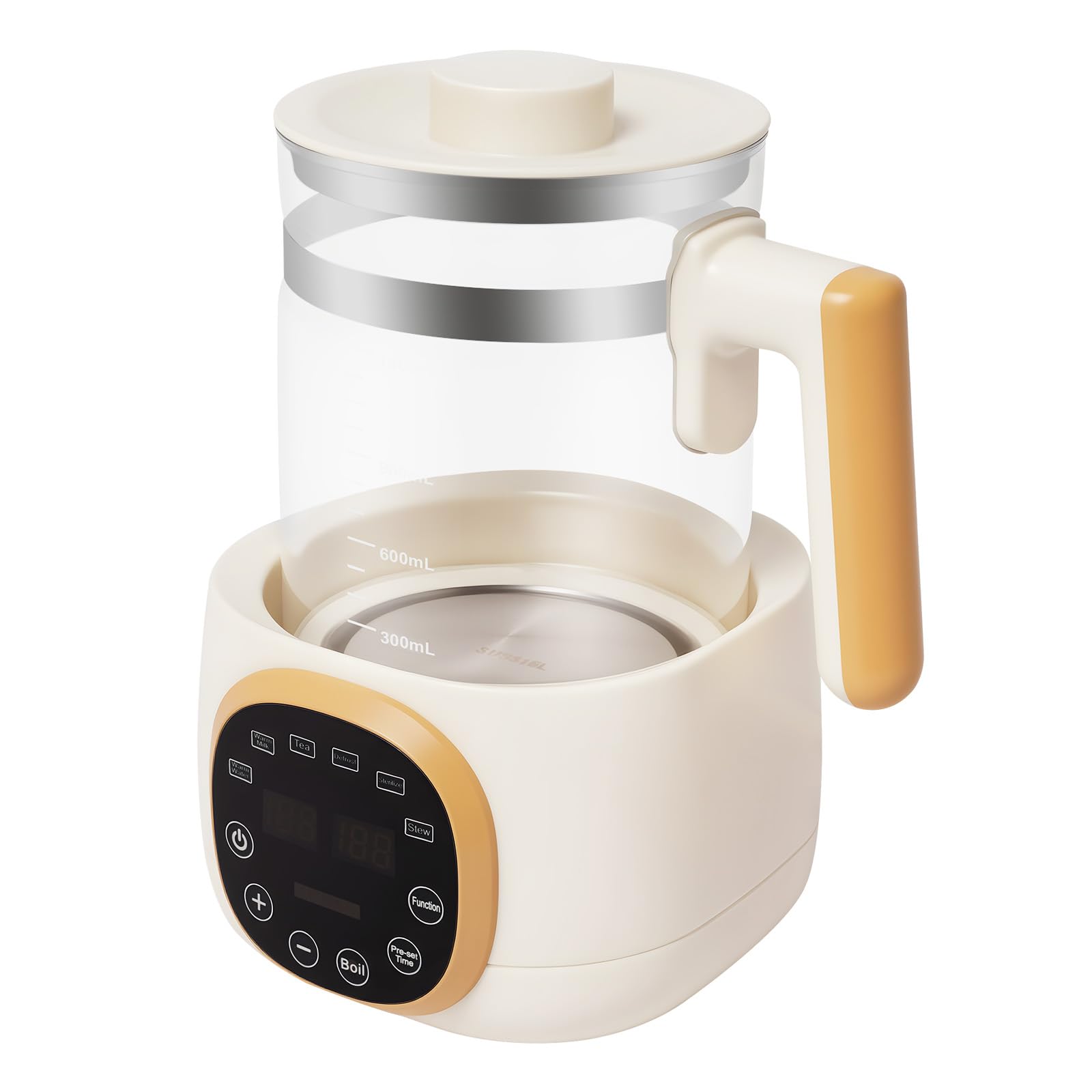 Scaldabraccia 1,3 l (46 oz), temperatura 37 – 95 °C, termostato 72 h, 600 W 220 V, spina europea, acciaio inox 304,45 dB, clorurazione, protezione contro l'essiccazione per alimenti per bambini, tè