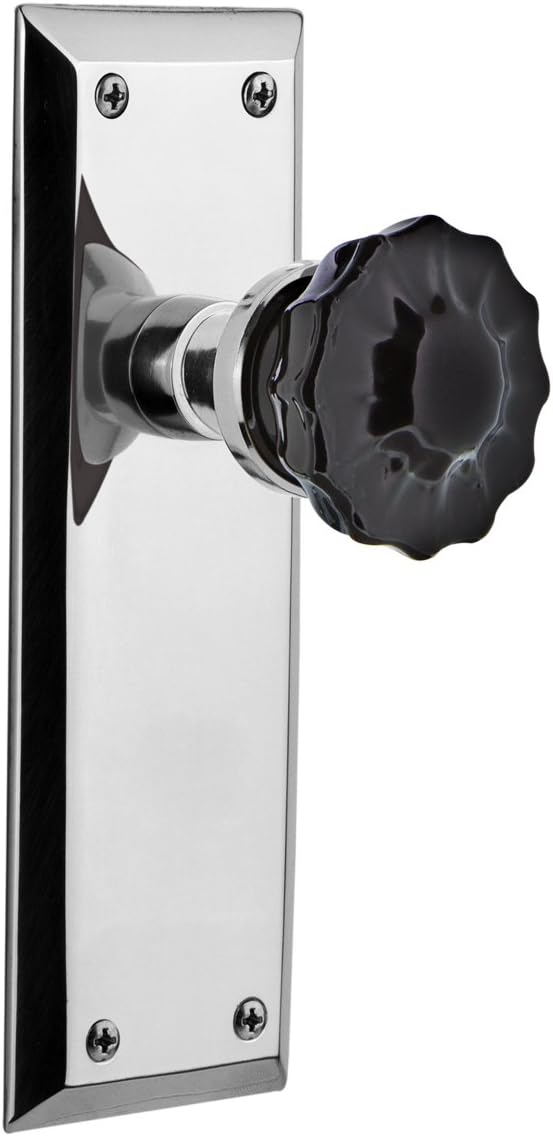 Nostalgic Warehouse 727010 New York Plate with Keyhole Single Dummy Crystal Black Glass Door Knob in Antique Pewter