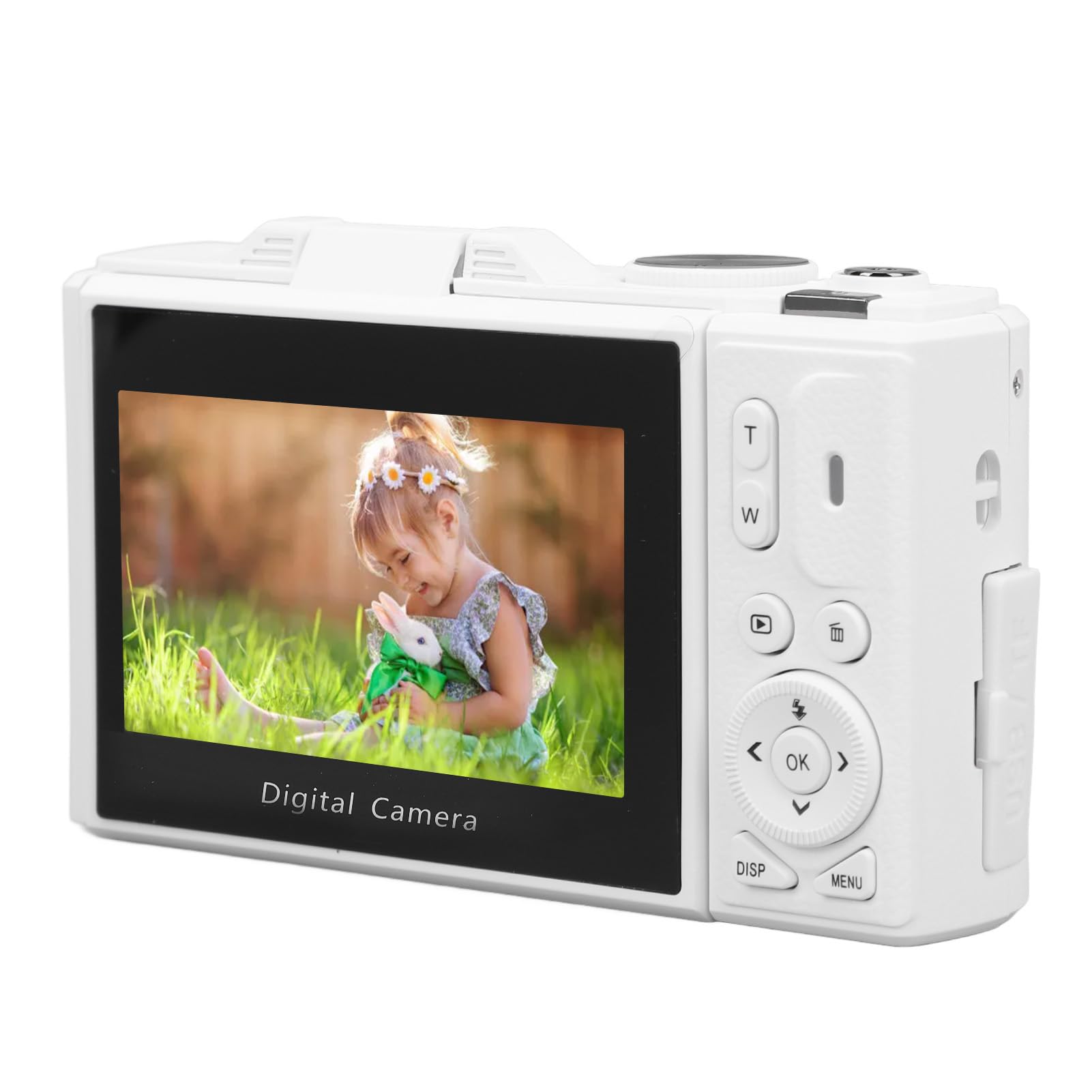 Jiawu Fotocamera Digitale 4K HD con Messa a Fuoco Automatica per Fotografia Fotocamera Mirrorless con Zoom 18X da 64 MP con Schermo Ribaltabile per Viaggiatori (WHITE)