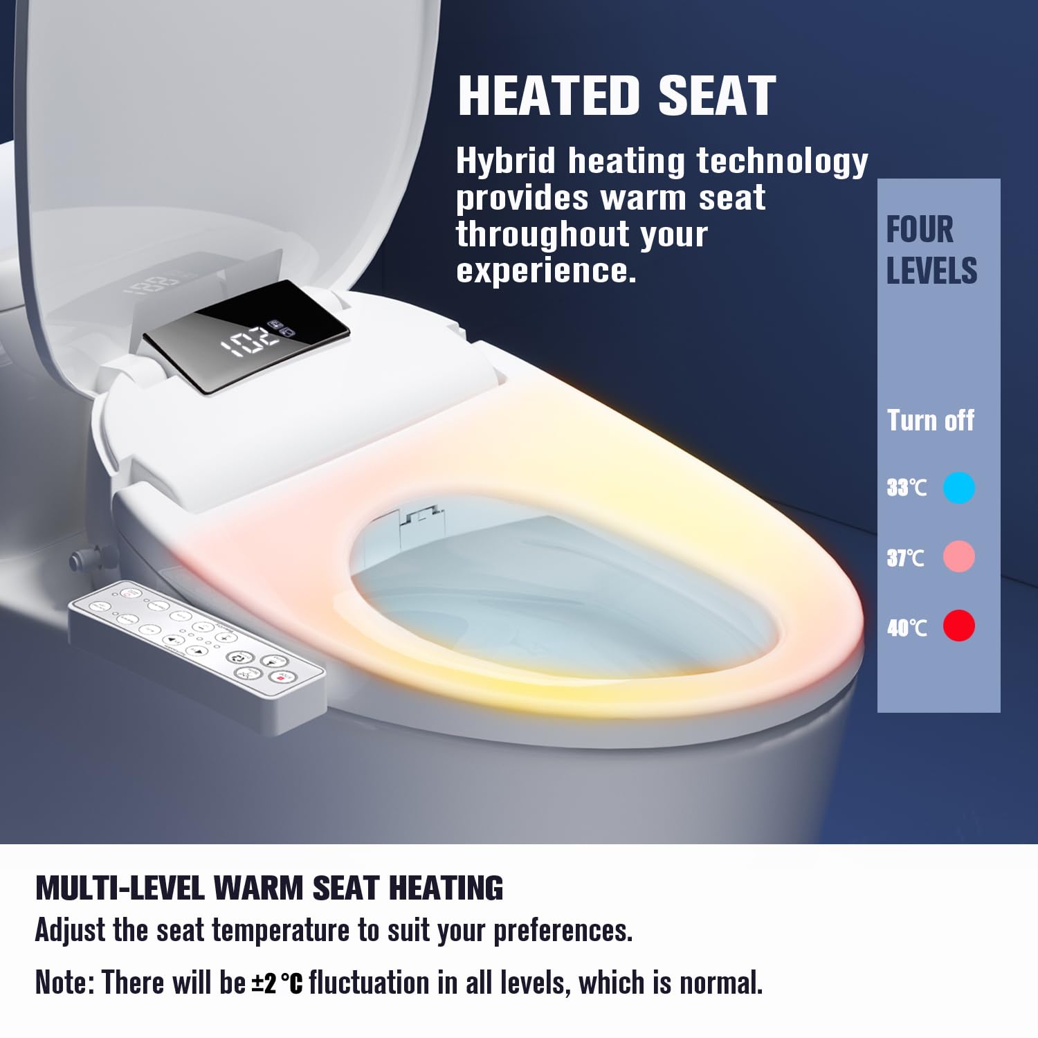 WLJBIDET Abattant de WC bidet avec eau chaude, sèche-linge à air chaud, buse autonettoyante et élément de commande sur la paroi latérale