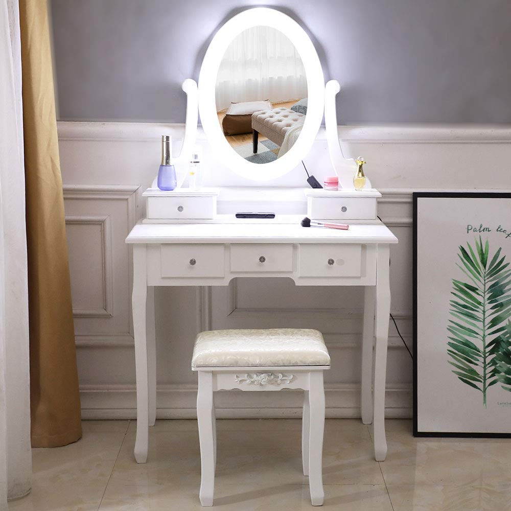 FCH with Light Bulb Single Mirror 5 Drawer Dressing Table