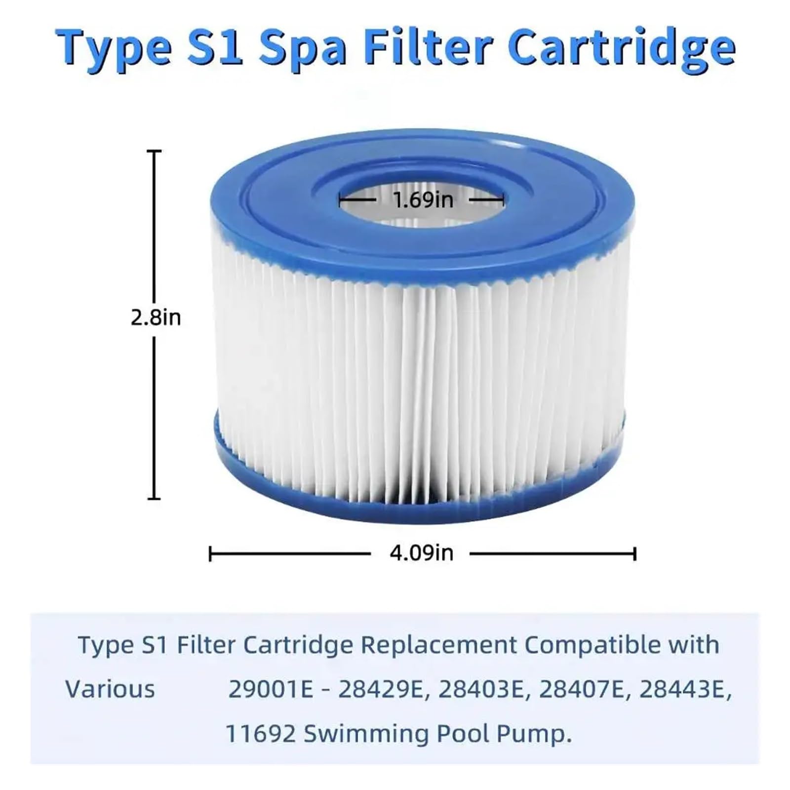 SRFCGPFFV Cartouche Filtrante De Remplacement Type S1 pour Spa Et Jacuzzi, Compatible avec Intex Et PureSpa, Adaptée Aux Modèles 29001E 28403E 28443E 28407E, pour Pompe De Piscine(S1-4PCSX)