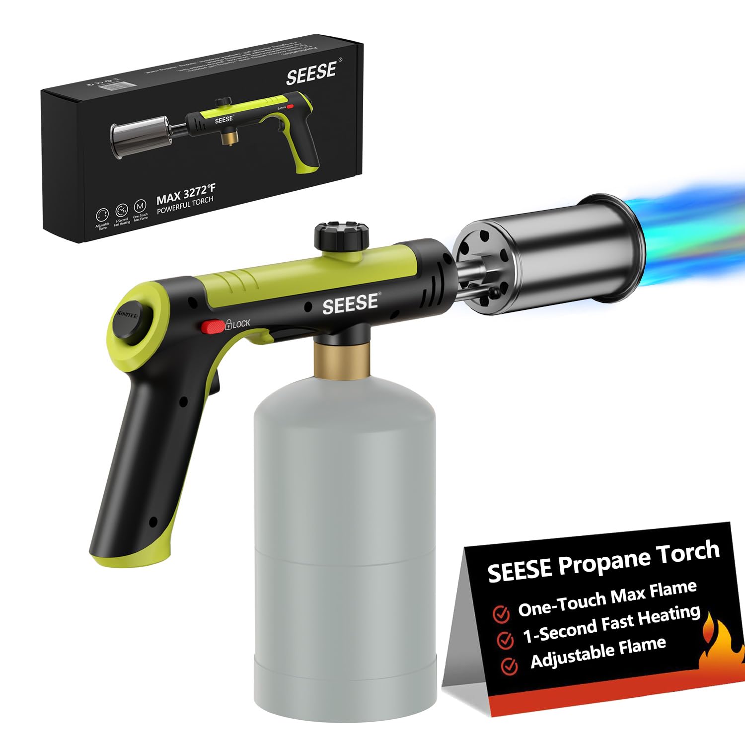 Heavy-Duty Propane Torch with One-Touch Ignition, Max Flame Blow Torch for BBQ, Grilling, Sous Vide, Charcoal Lighting, Flame Thrower for Cooking & Outdoor Use – Tank Not Included