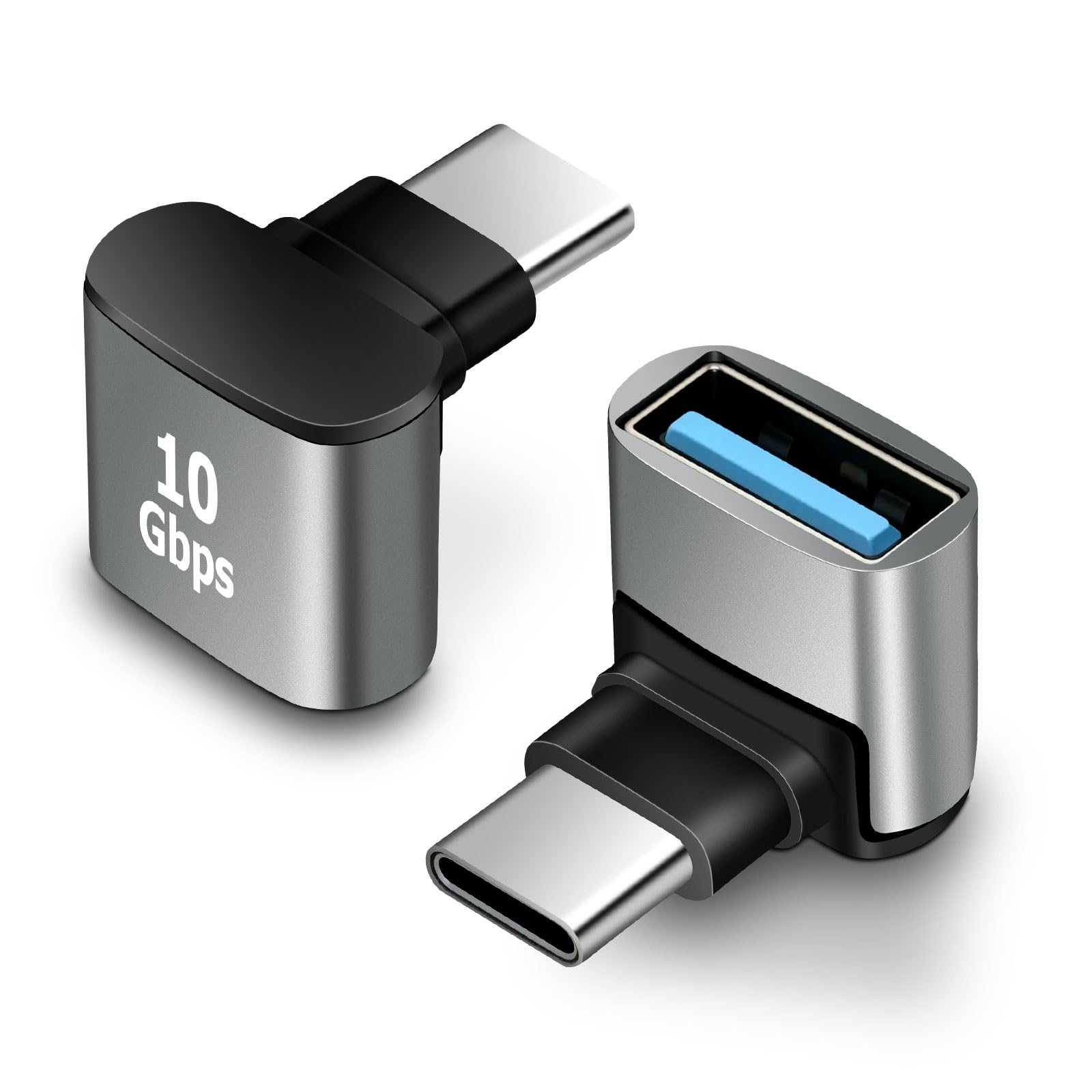 2 adattatori C a USB 3.1 (angolo di 90 gradi), convertitore da USB-C a USB-A, adattatore OTG per MacBook Pro 2019/2018, Samsung, laptop e altro ancora, grigio