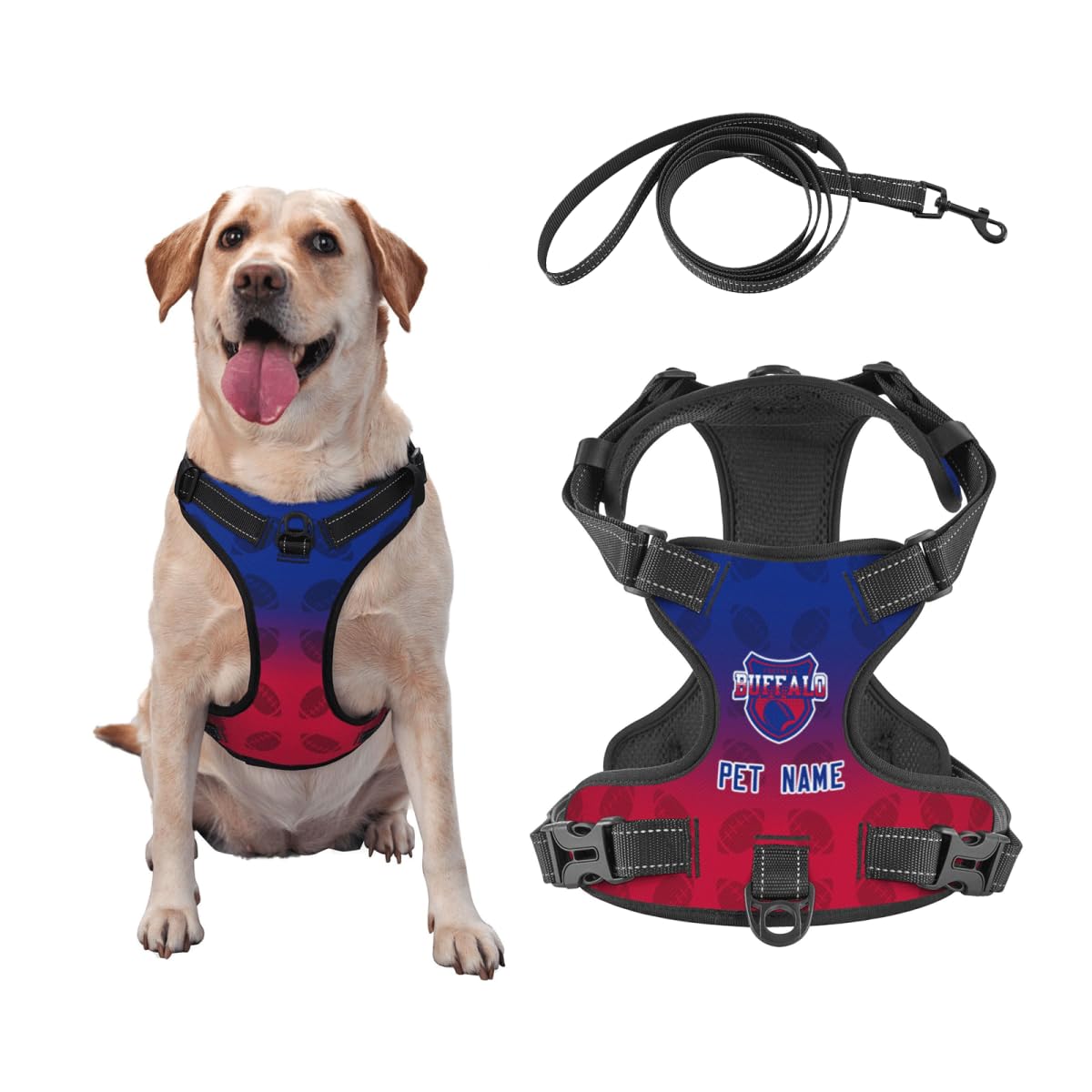 Buffalo Custom Dog Harness,Buffalo Sports Style Pet Harness,Reflective Webbing Leash for Pet Safety,Suitable for Most Dogs(Including Pet Traction Rope
