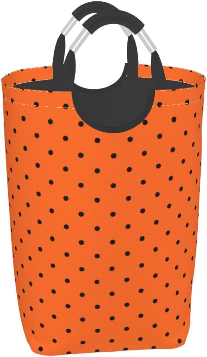 Large Laundry Basket, Pumpkin Orange Polka Dots Laundry Hamper Bag Collapsible Washing Bin With Handles for College Dorm, Family Essentials Storage