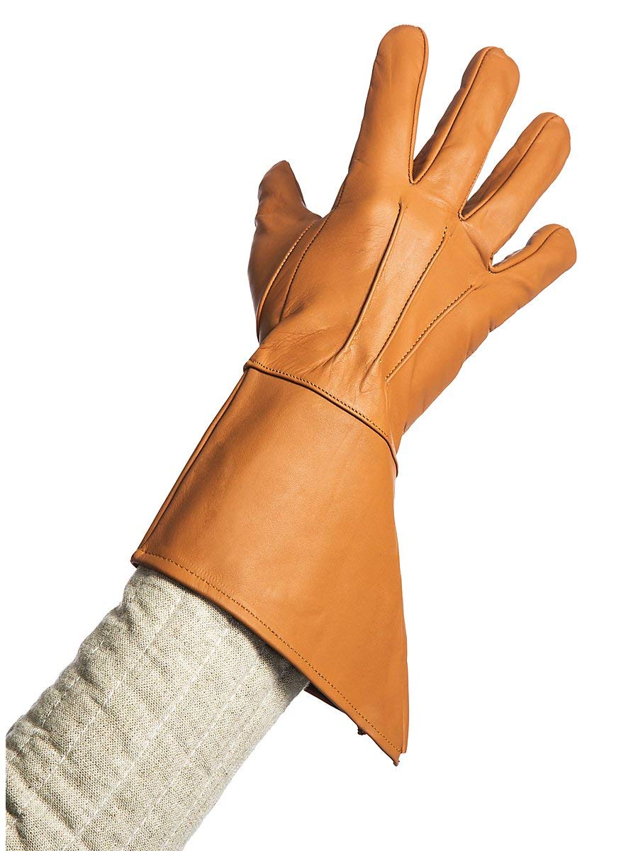 Andracor Robuste Stulpenhandschuhe aus echtem Leder für verschiedene LARP-Charaktere - individuell einsetzbar für Mittelalter, Fantasy, Cosplay & Freizeit - Farbe: schwarz - Größe: S