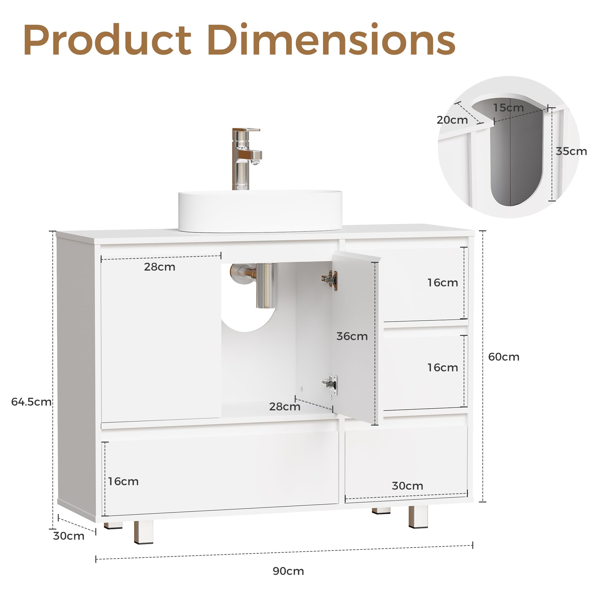 ANWBROAD Mobile Sottolavabo per Bagno Bianco,Mobile Bagno Sottolavabo