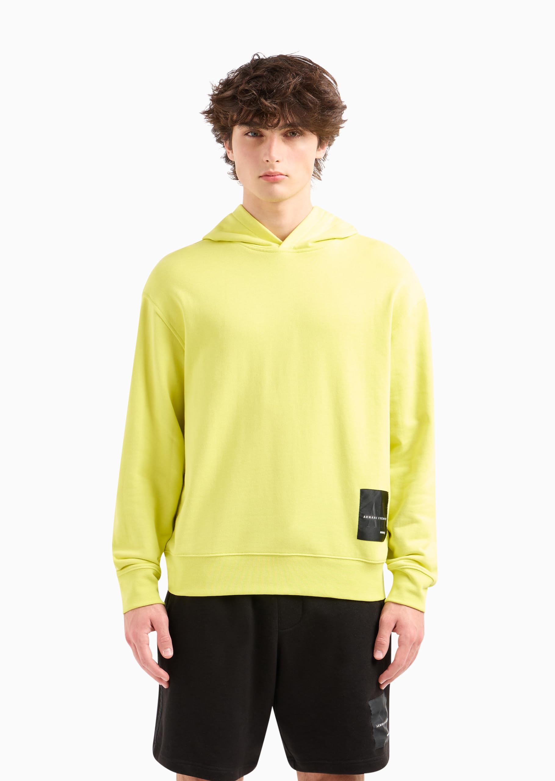 A | X ARMANI EXCHANGE męska edycja limitowana kolekcja Mixmag logo naszywka pulower bluza z kapturem bluza z kapturem, Żółta śliwka, M
