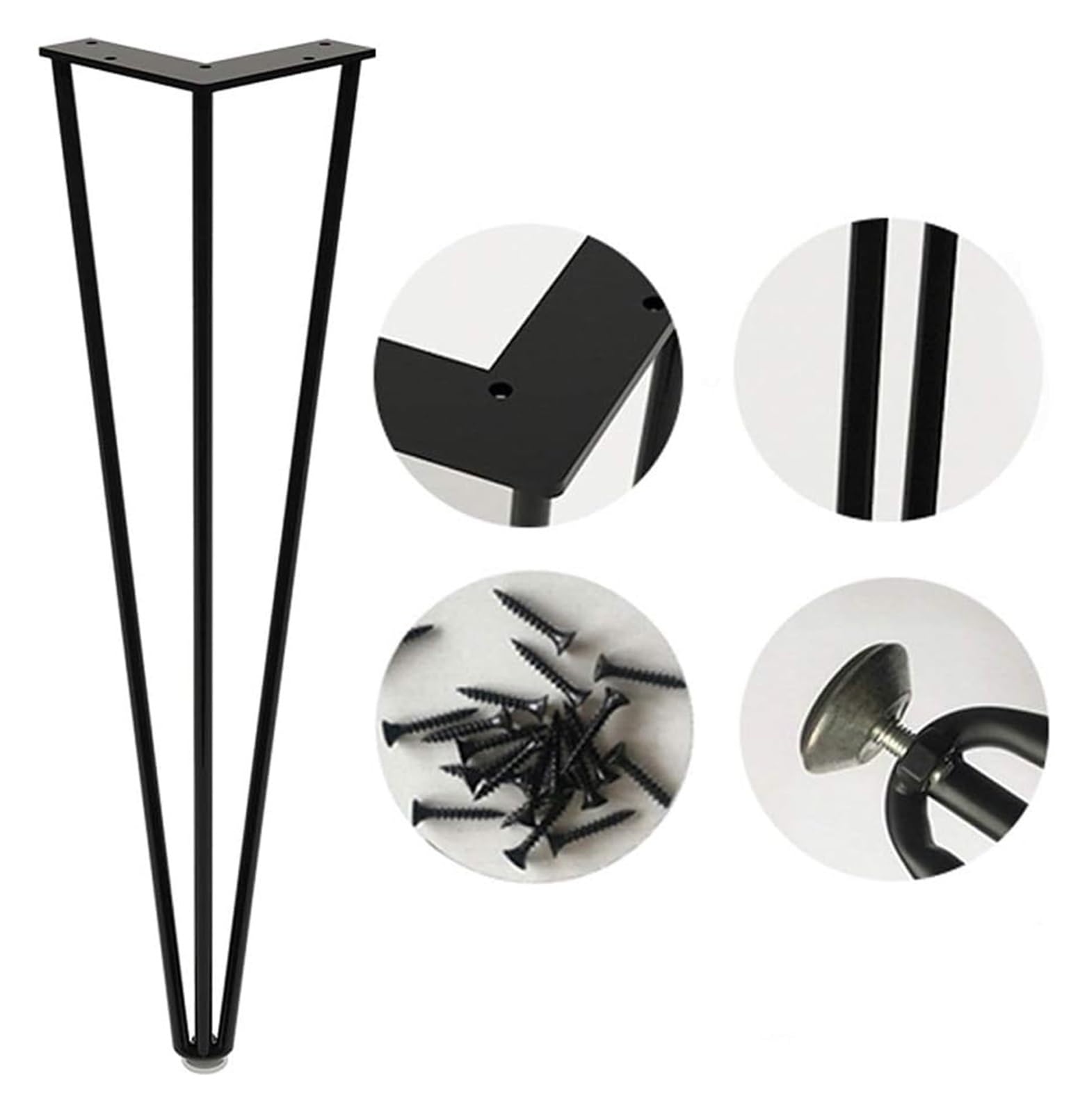 Gambe regolabili resistenti a forcina, set di 4-65 cm, gambe da tavolo in metallo per mobili fai da te, tavolino, divano, comodino, casa e ufficio, stile industriale (nero)