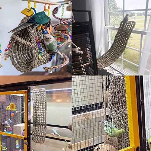 Bird Seagrass Mat,Natural Grass Woven Net Hammock Hanging on Parrot Cage with 4 Hooks,Parakeet Climbing Rope Ladder Chew… - Image 4