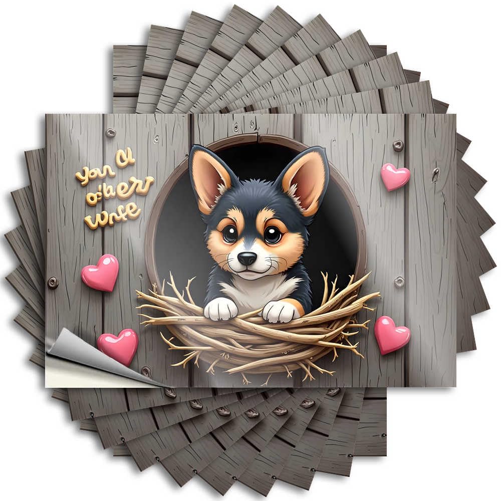 Funny Outdoor Decor, Tattoos Funny Window Quote Stickers, Western Bathroom No Residue Decals for Luggage | Coffee Party Favor Custom Adorable Corgi in Nest with Hearts(8X12CM)