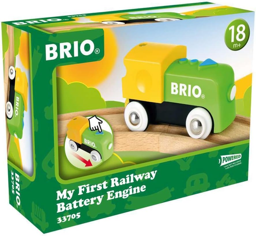 BRIO My First Railway Battery Operated Engine – Automatic Toy Train for Toddlers – Beginner Wooden Train with Push-Button Start/Stop – Magnetic Couplings – Ages 18 Months+