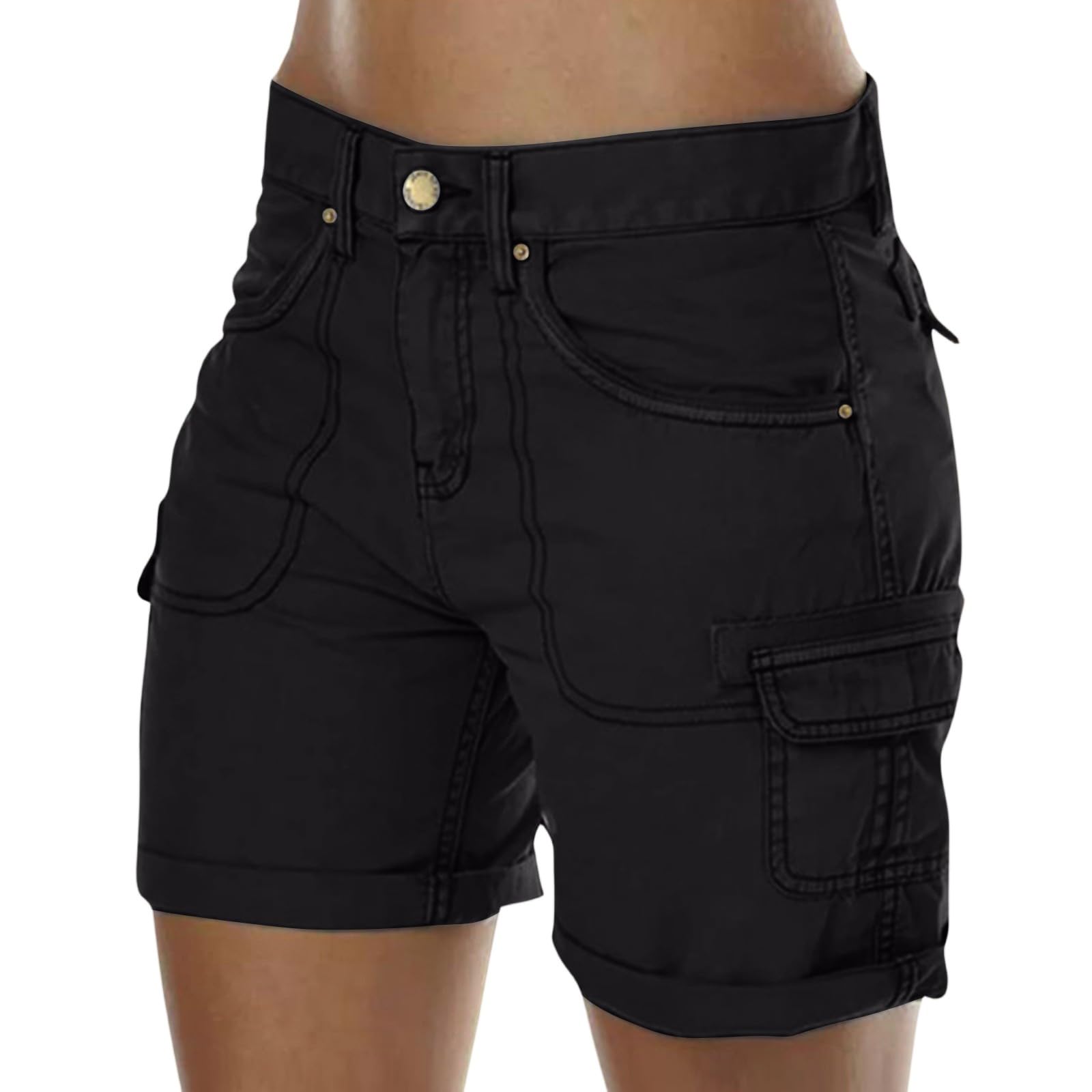 Womens Cargo Hiking Shorts Summer Casual High Waisted Shorts Work Pull on Short Streetwear with Pockets Trendy Beach Vacation Clothes Comfy Baggy Curvy Work Out Short Gym