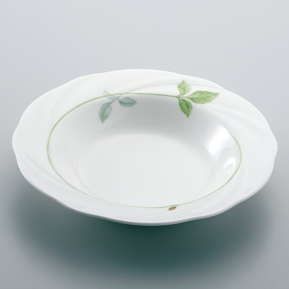 Narumi 8365-1958 Soup Plate, Lemon Balm, 7.5 inches (19 cm), Pasta Plate, Rim Plate, Green, Plant Pattern, Made in Japan