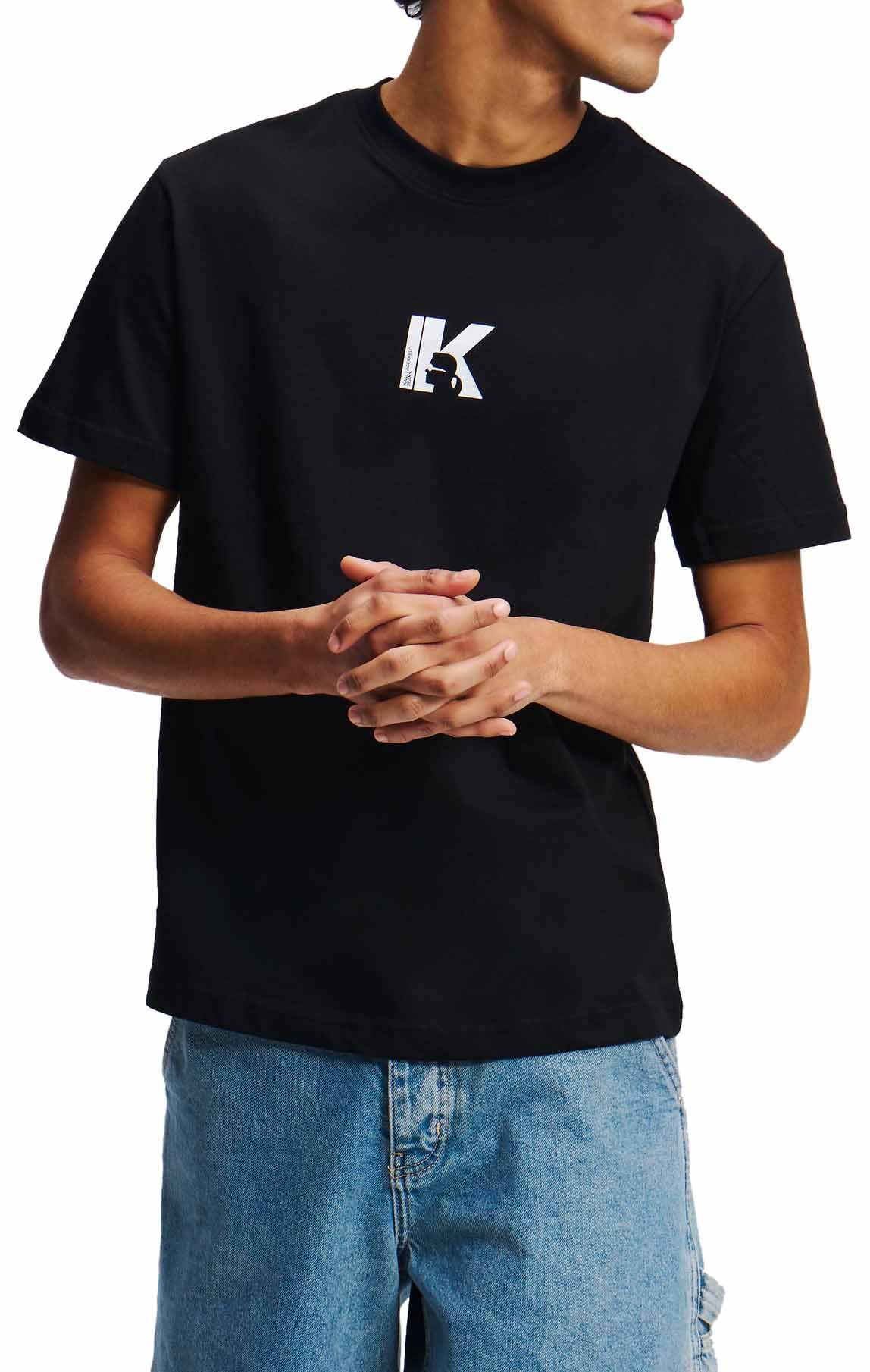 Karl Lagerfeld Jeans, Męskie, Regularny Krój Z Krótkim Rękawem I Logo K, Regularny Krój, Czarny, L