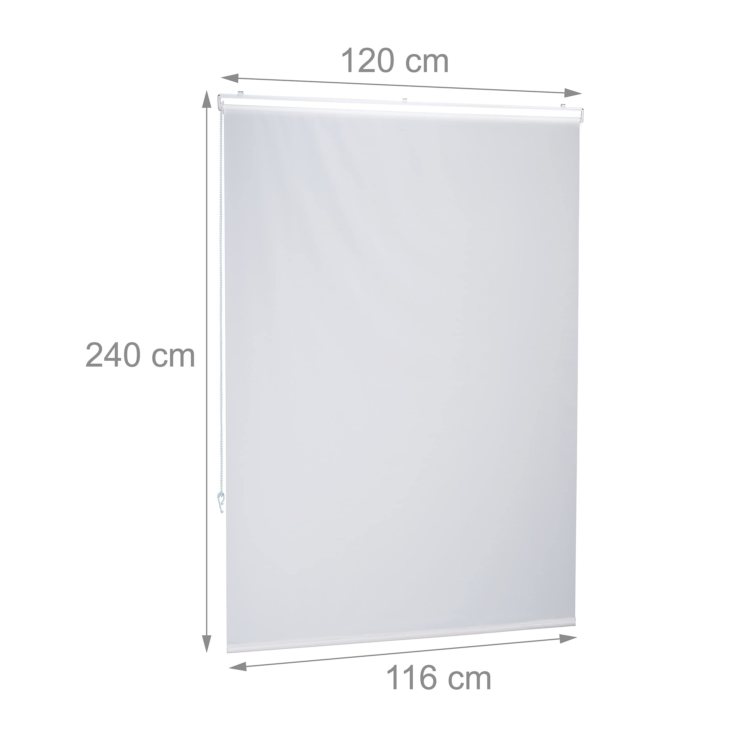 Relaxdays Cortina Enrollable Ducha, Estor con Cadena, Repelente Agua, Instalación Techo o Pared, 120x240 cm, Blanco