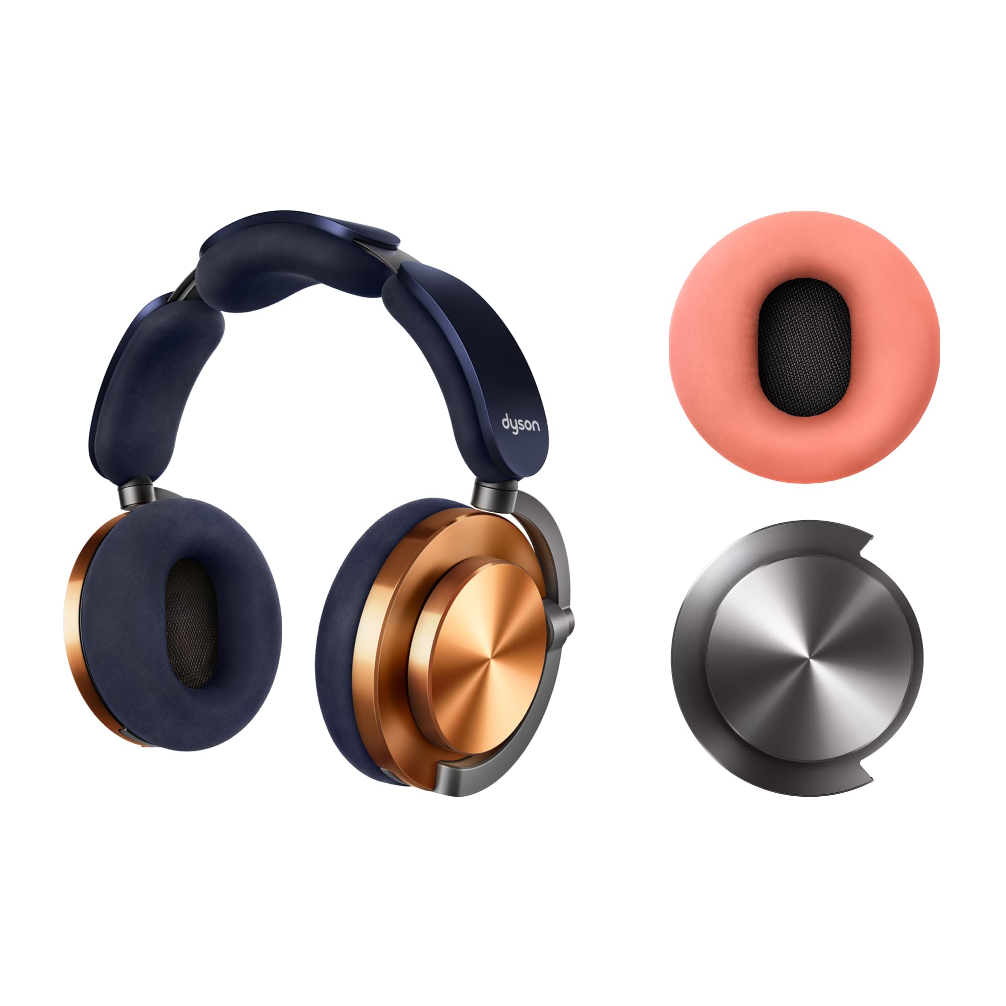 Bundle - Dyson OnTrac™ Over Ear Wireless Headphones in CNC Copper with Oyster Pink Ear Cushions + Black Nickel Ear Caps - Noise Cancelling, Up to 55 Hours Battery Life(2), Customizable