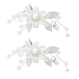 2PCS Floral Hair Accessories&comma; White Flower Clips Silver Leaf Vine Floral Girl Hair Accessory&comma; Pearl Hairstyle Accessories for Brides and Wedding Women