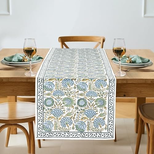 Ridhi Cotton Farmhouse Floral Table Runner Summer Boho Rustic Asparagus Green 16 x 70 Inch Runner for Wedding Party Baby Shower Birthday Home Decor Holiday Decorations