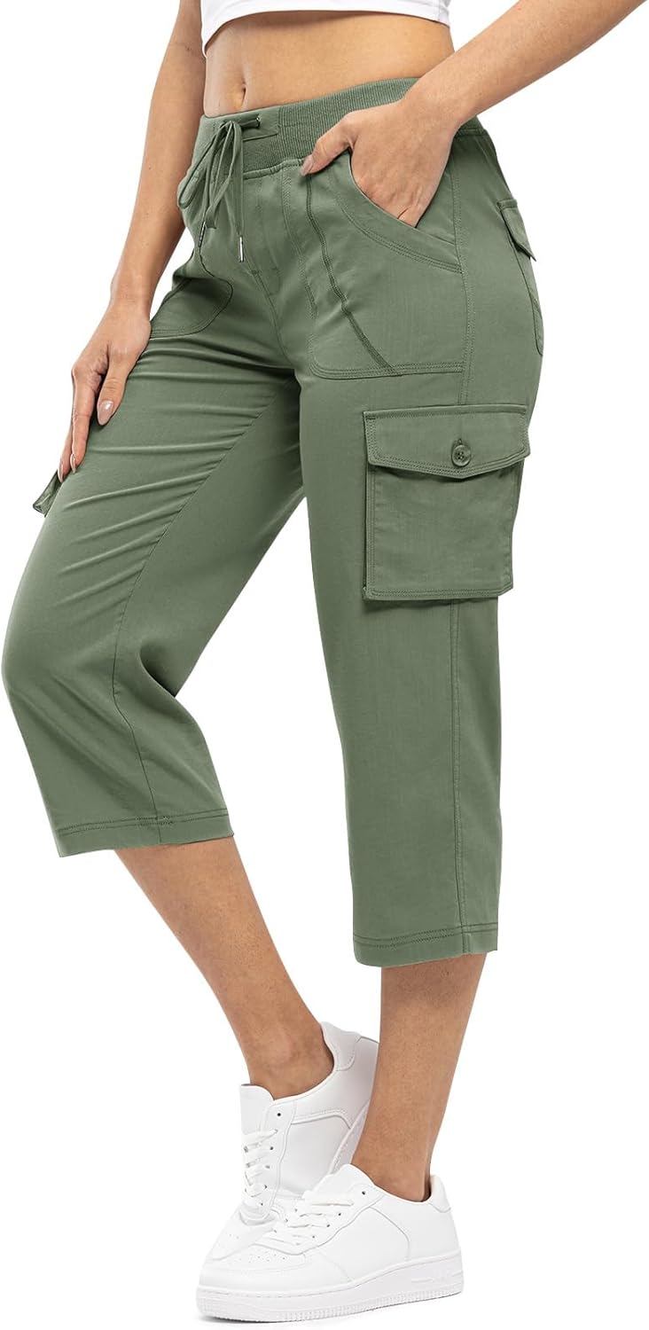 Rdruko Women's Cargo Capris Pants Lightweight Quick Dry Hiking Summer Casual Travel Pants with Pockets