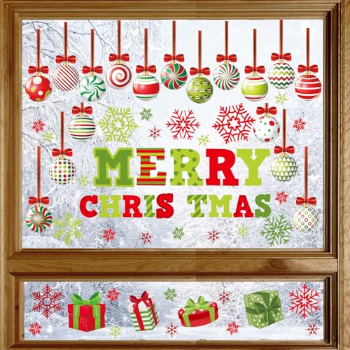 Christmas Clings Stickers Xmas Ball 9 Sheets Large Cute Merry Christmas Window Decals Colorful Decor for Home School Office Decoration Xmas Party Supplies