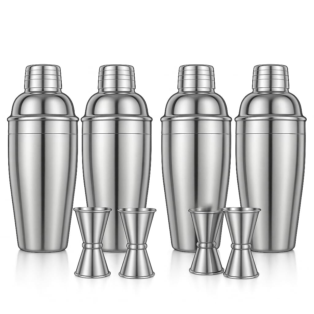 Juego de coctelera, coctelera de martini, 750 ml, colador de coctelería, herramienta de batidora de barman, batidora de licor, coctelera de acero inoxidable para hacer cócteles, 4