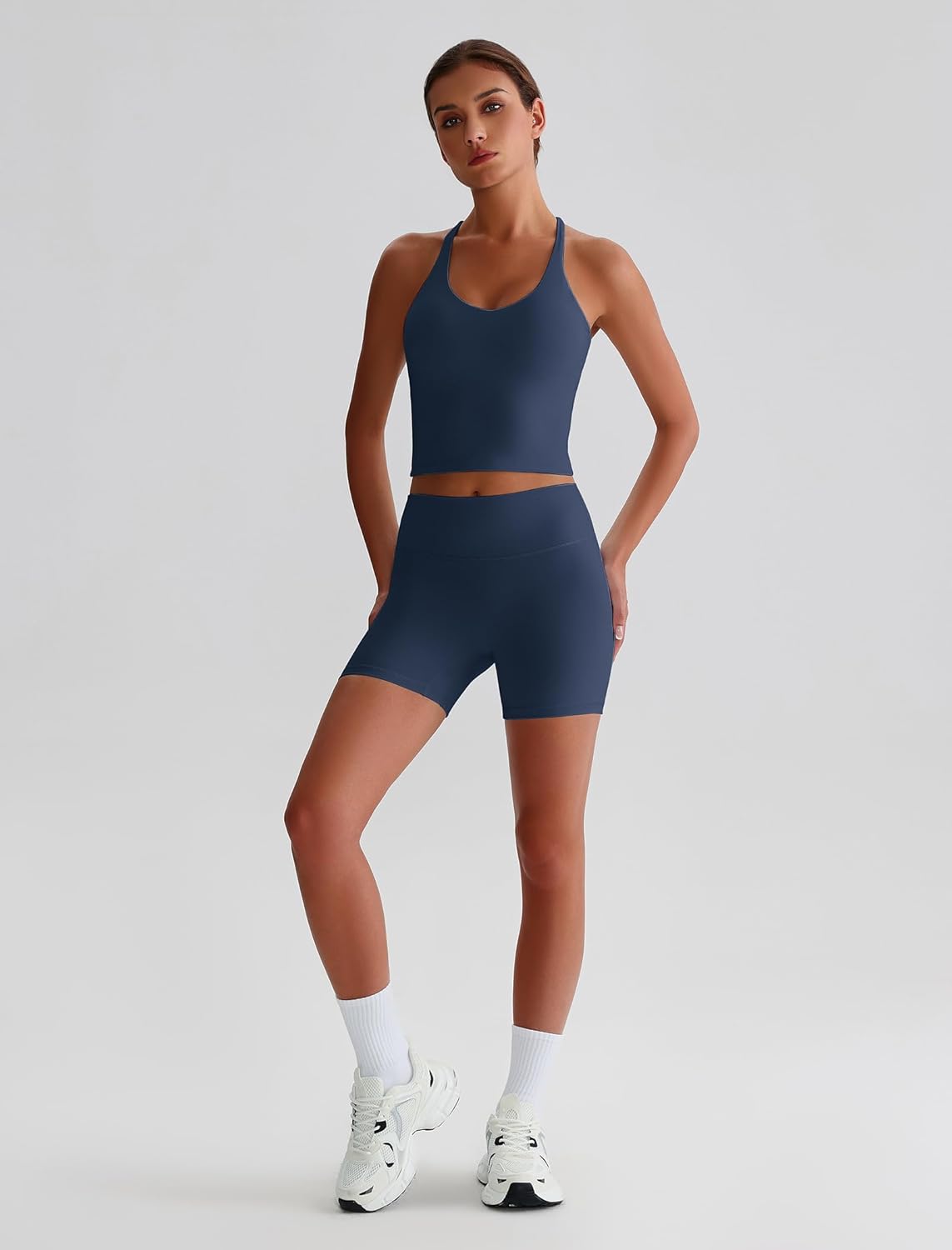 ABOCIW 2 Piece Workout Sets for Women Cross Back Sports Bra Tank High Waist Biker Shorts Gym Yoga Pilates Outfits - Image 4