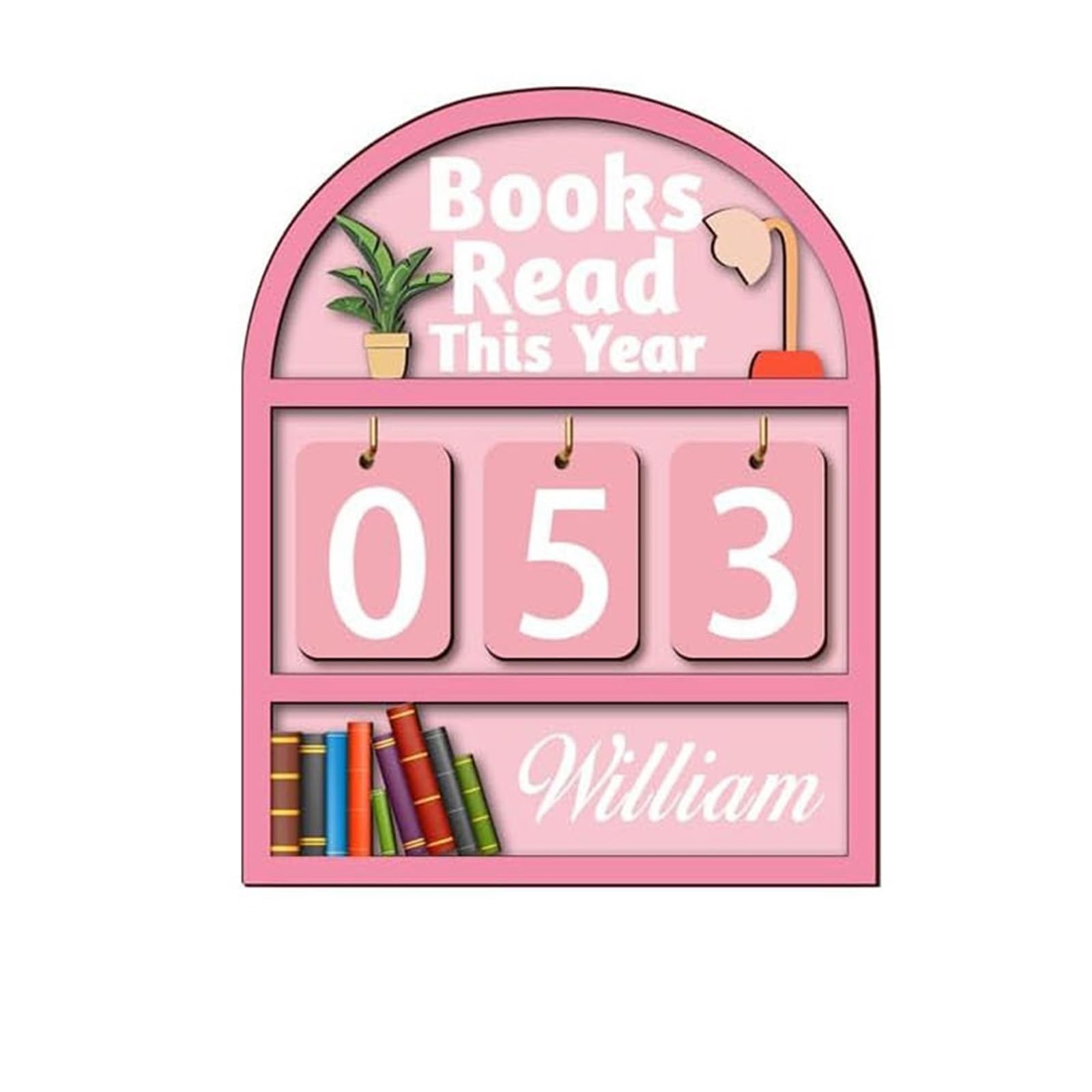 Wooden Book Read Counter - Reading Challenge Tracker For Book Lovers(Pink)