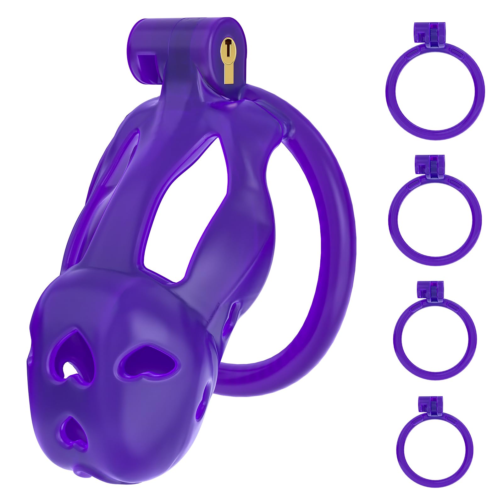 Love 1.0 Chastity Cage - Lightweight Resin Male Chastity Device with Invisible Lock,Bondage Gear for Men Beginner-Friendly Design with 4 Adjustable Rings Adult Sex Toy (Purple, Small) Purple Small
