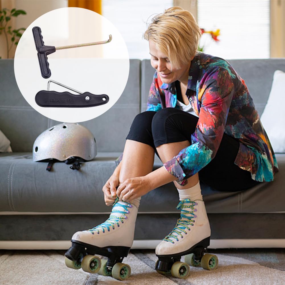 SUPERFINDINGS 1Pc Skate Lace Tightener PP Plastic Tightener Mango Hold con 1Pc Ganchos Black Sports Folding Lace Tightener para Patines de Hielo Botas de Patines Artísticos
