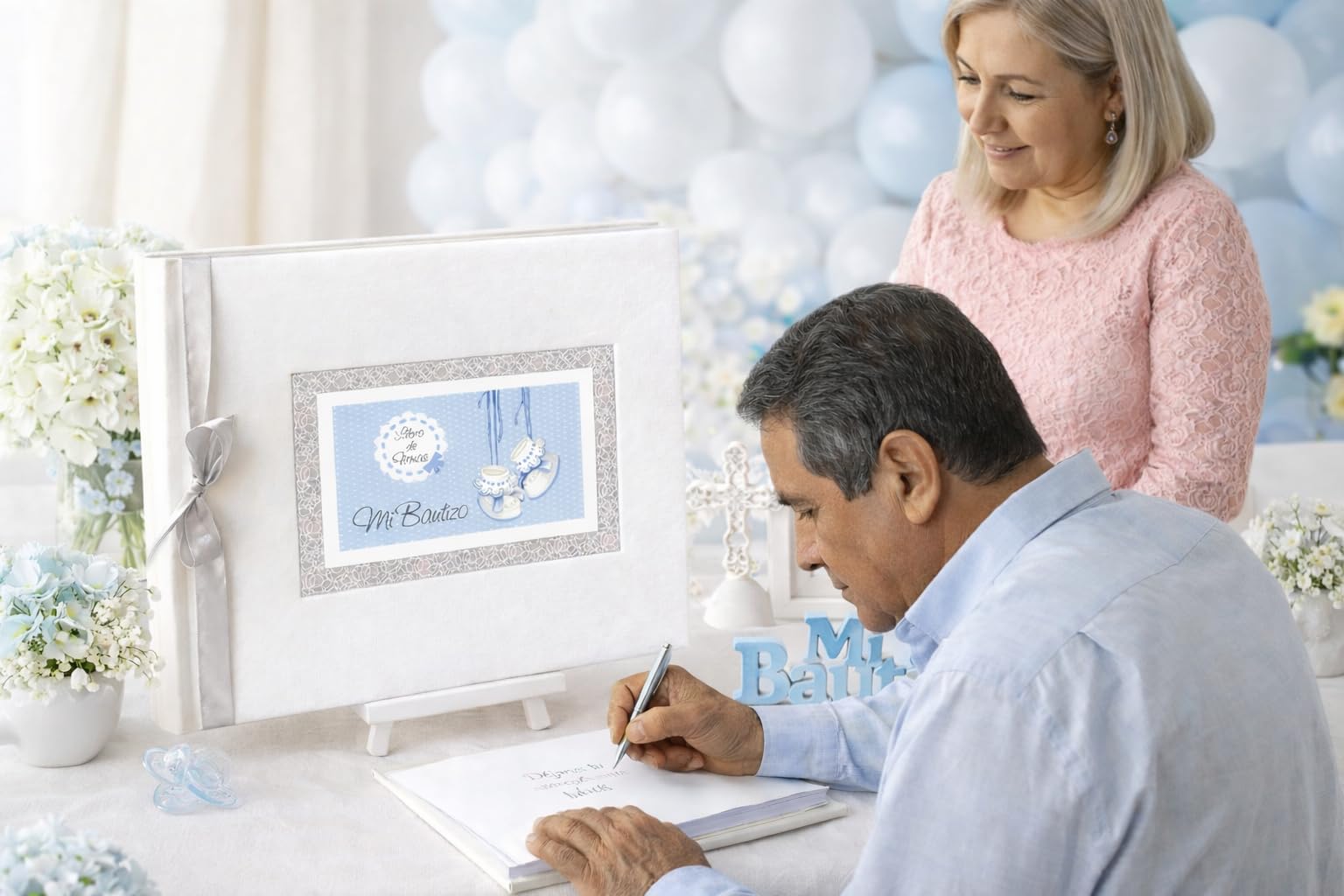 Libro de firmas bautizo bebé niño mas porta móviles con foto personalizable. Libro para recordar los momentos más bellos de un día especial y único