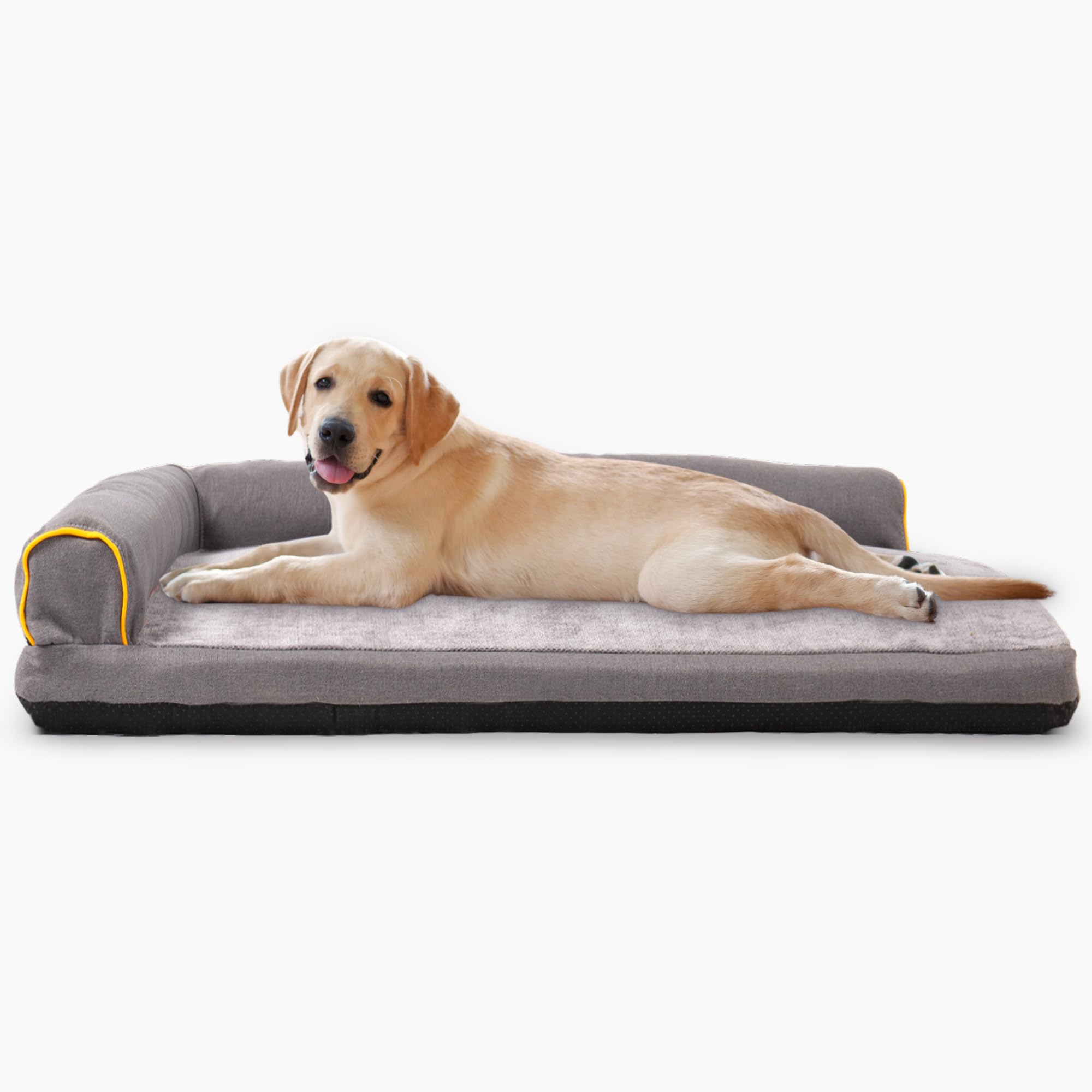 IWS Orthopedic Dog Bed with Removable Washable Cover, Memory Foam Dog Bed for Medium Large Dogs, Waterproof Lining, L Shape Bolster for Pain Relief & Comfortable Sleep (Grey)
