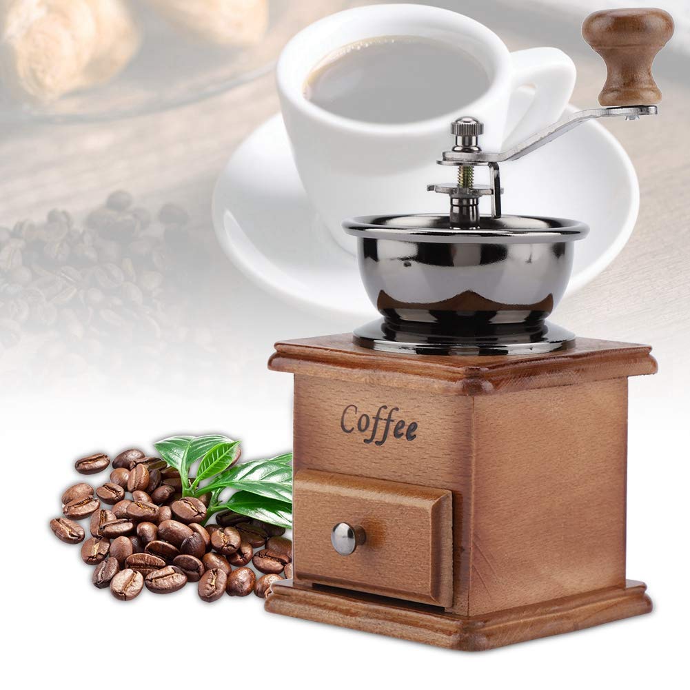 Queen.Y - Macinacaffè Manuale Vintage, Macina Caffè in Stile Retrò con Cassetto in Legno, Accessorio Caffè per Casa e Ufficio