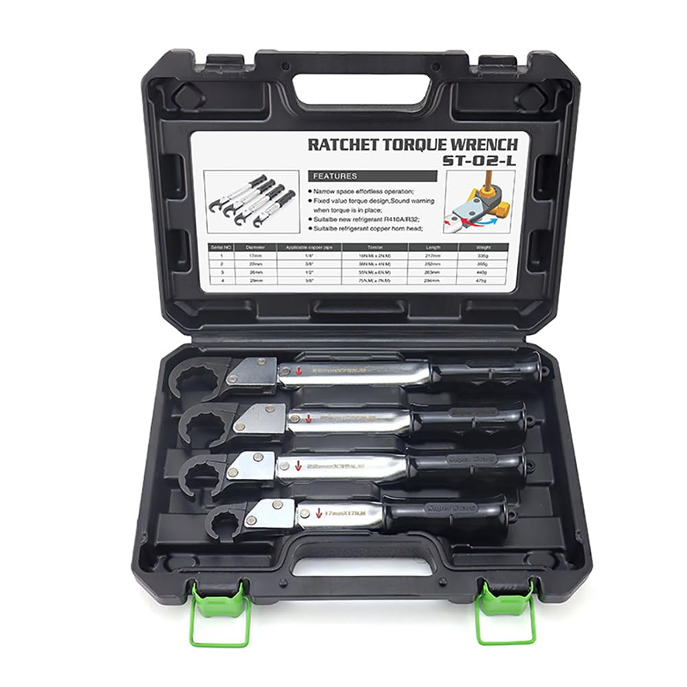 Kit de llave dinamométrica de trinquete, llave de servicio Hvac ajustable de 18-75 Nm, llave de boca de campana con tapa de cobre para tubo de cobre de 1/4", 3/8", 1/2", 5/8", llave dinamométrica