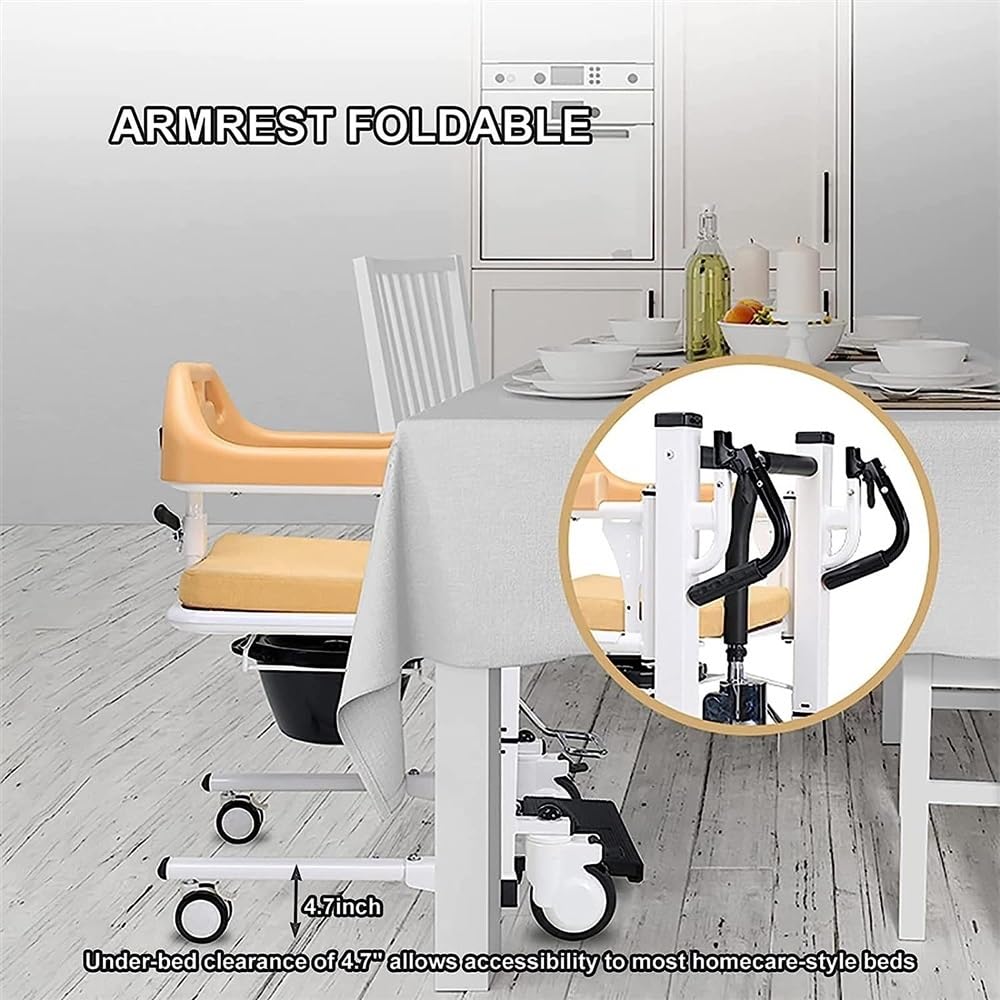 Silla de baño elevadora for pacientes paralíticos, con cojín suave y cuña Ajuste hidráulico multifuncional Altura de elevación del pie 180° Asiento dividido Rueda universal Ducha Silla de ruedas Carga