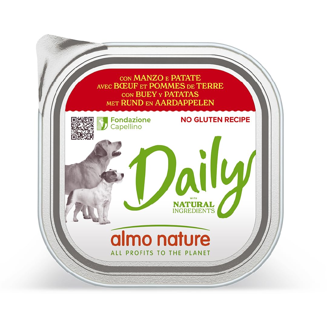 Almo Nature Daily Wet Dog Food No grain Paté with Beef and Potatoes, 300 g, Pack of 9
