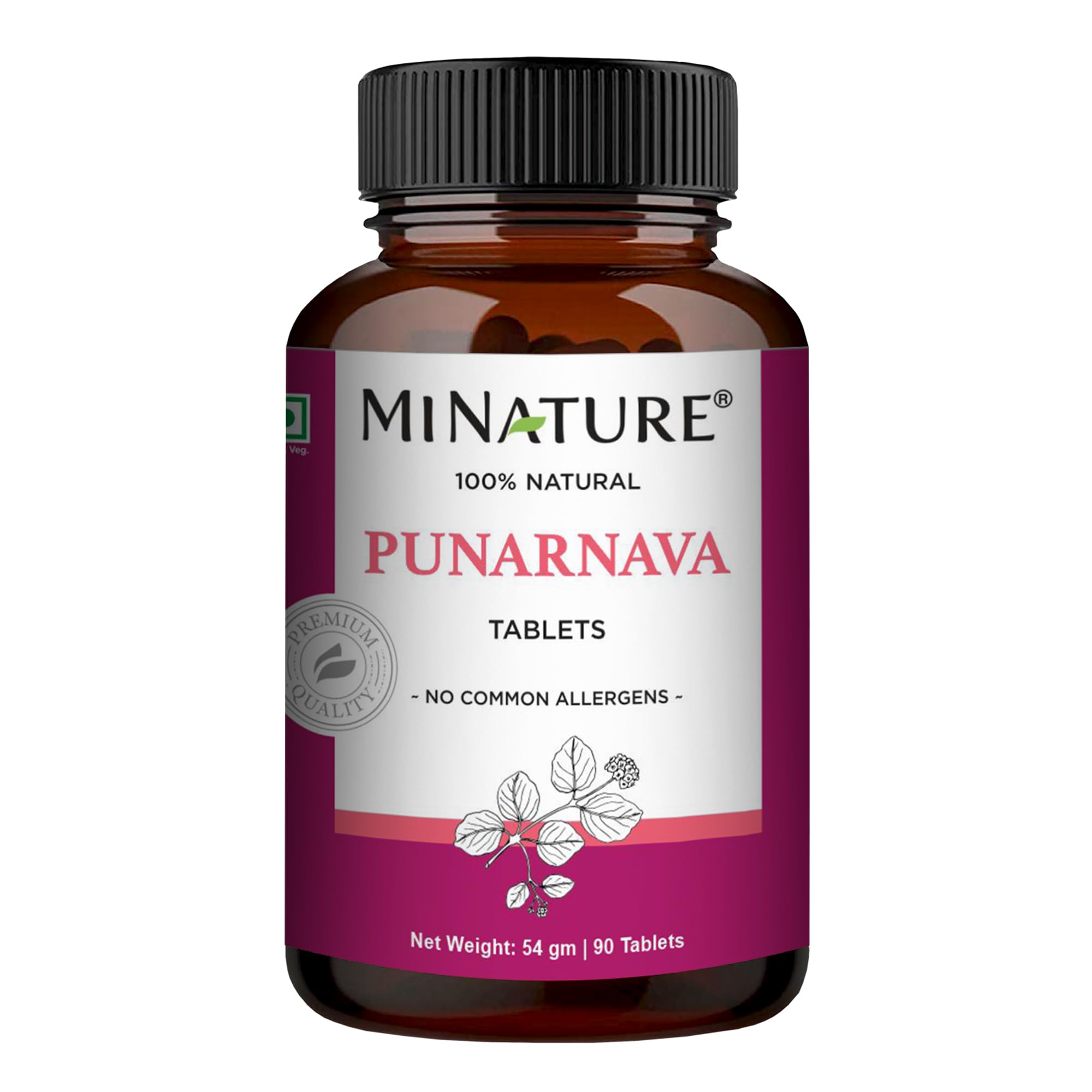 Punarnava Tablets by mi Nature| 90 Tablets, 1000 mg| 45 Days Supply| Herbal Tablets| Vegan | Boerhaavia diffusa| from India