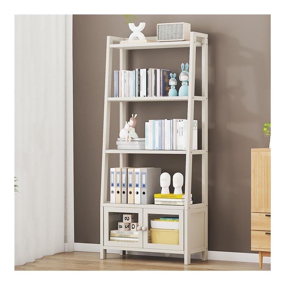 Librerie Scaffale a Scala a 4 Livelli con armadietto, Piccola libreria in bambù, Verticale for scaffali for Soggiorno, Camera da Letto, Bagno, Ufficio, Cucina