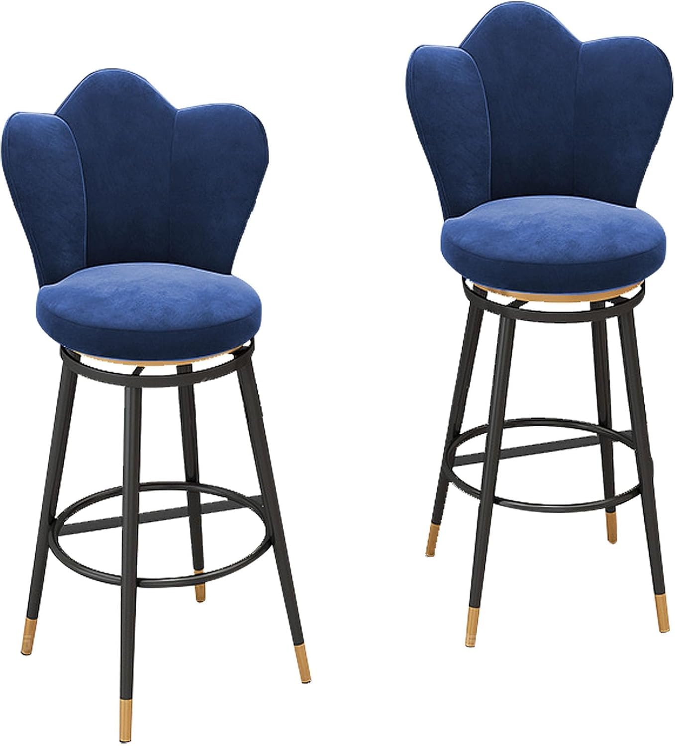 Tabourets de bar 75cm chaises de cuisine velours bleu pivotantes lot de 2