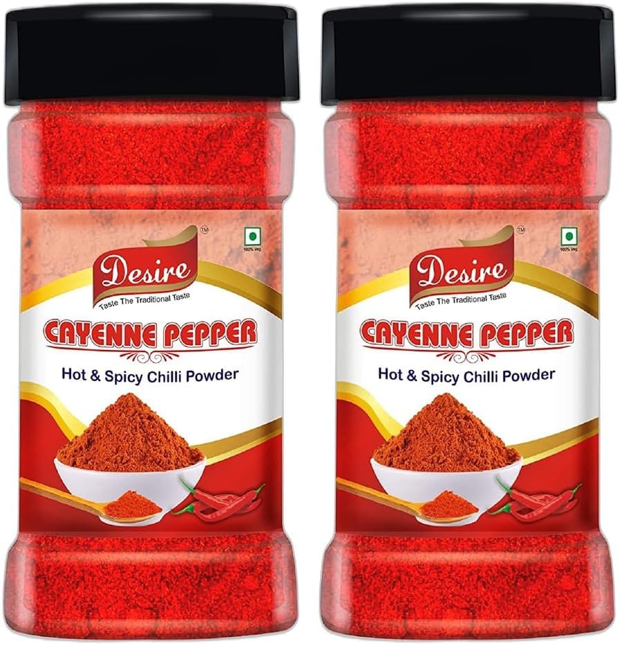 Image of Desire Cayenne Pepper Powder 200g - Hot & Spicy Chili Powder, Perfect for Cooking, Seasoning, and Adding Heat to Dishes | 100% Pure and Natural | No Additives | Pack of 2