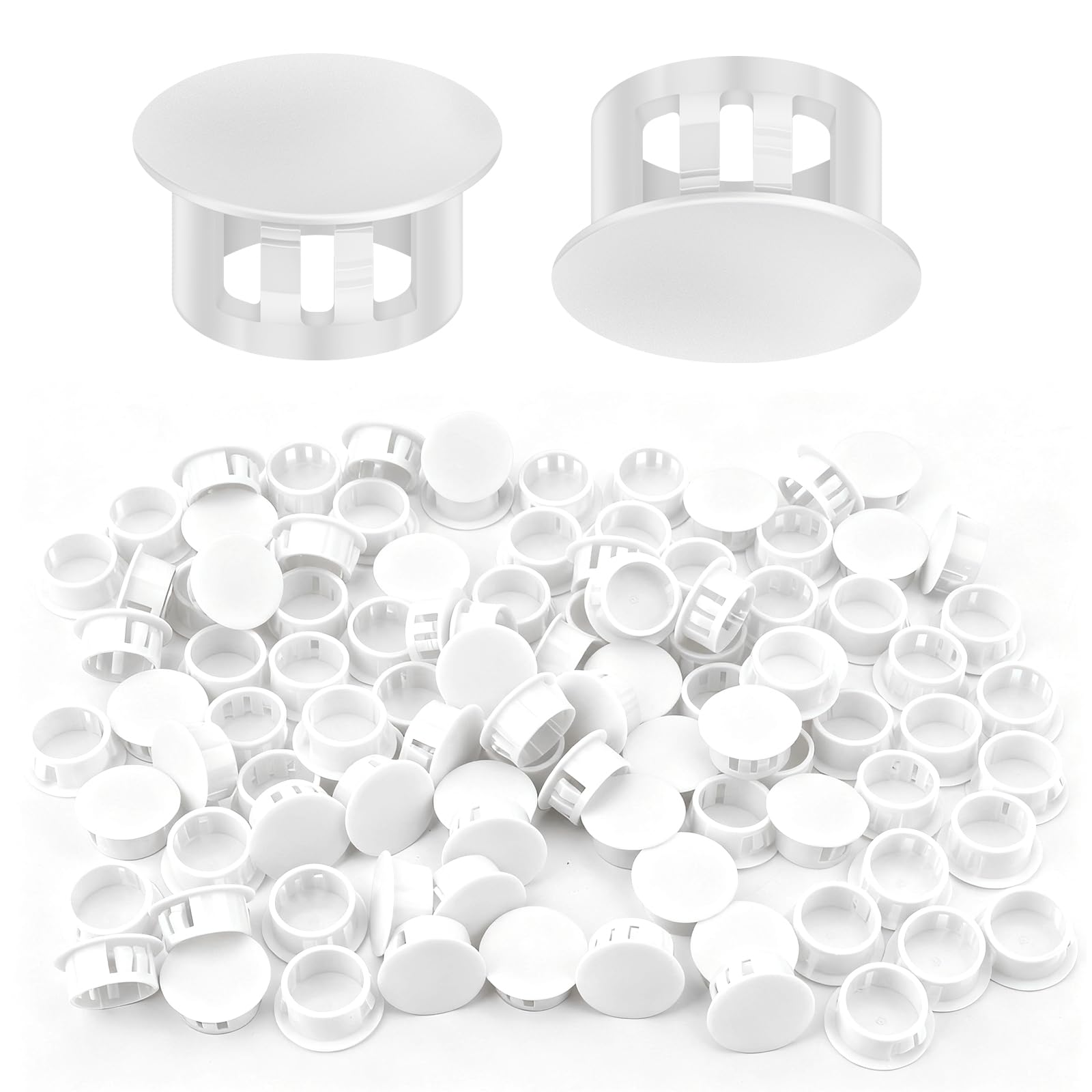 100PCS 3/4" Plastic Plugs Hole, Cabinet Hole Decorative Covers, White Plastic Plugs for Round Furniture Holes