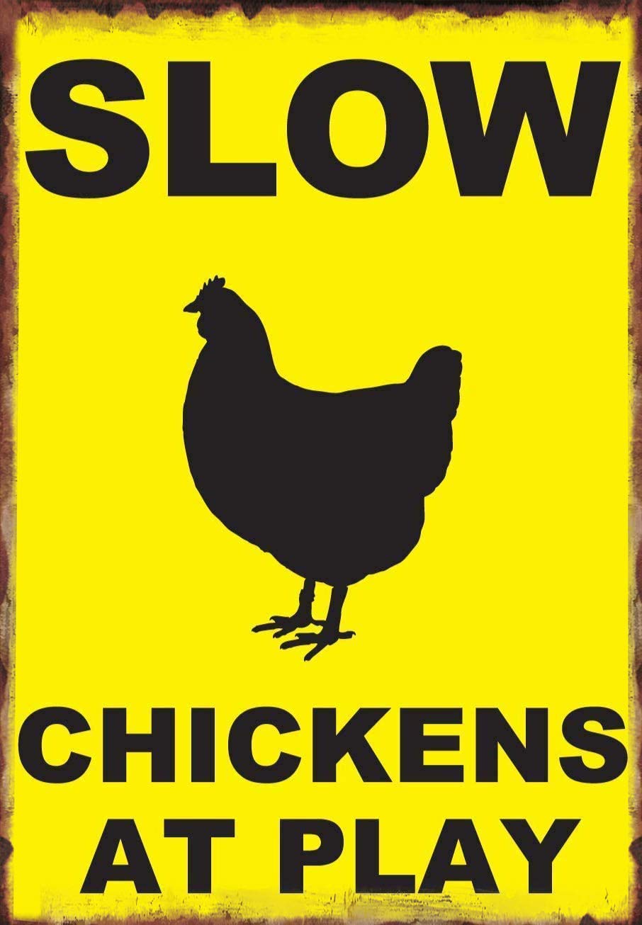 Lawenp Warning Sign Slow Chickens at Play Farmers Market Country Vintage Wall Decor Bar Decor Aluminum Sign for Home Kitchen Bar Funny Sarcastic Metal 8 x 12 Inches Tin Sign