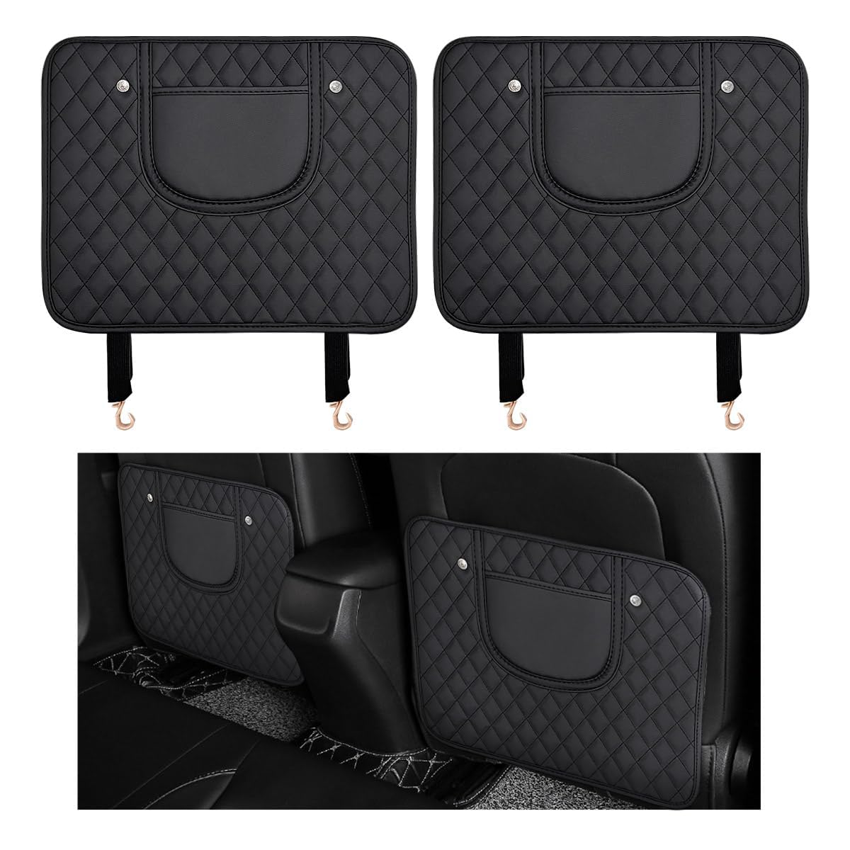 Vaporverse Black Car Seat Back Anti Kick Mat For Bmw X7 2019 2026, Car Seat Backrest Pads With Pocket Wear-Resistant Leather Auto Backrest Protectors 2Pcs,